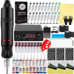 Tattoo Machine Professional Pen Kit Power Supply Set with Sets Cartridge Needles Ink Accessories 230921