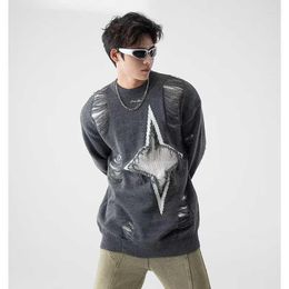 Men's Sweaters Sweater Y2k Vintage Star Fringe Hole-breaking Pullover Loose Knitted Jumper Fashion Mens Designer Clothes