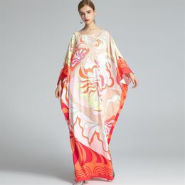 Women's Runway Dresses O Neck Batwing Sleeves Knitted Printed Elegant Long Autumn Robes Dresses Vestidos267D