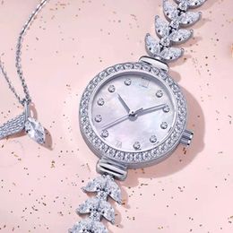 Wristwatches Free Necklace Brand Small Dial Mermaid Women's Watch Luxury Diamond Bracelet Valentine's Day Gift Round