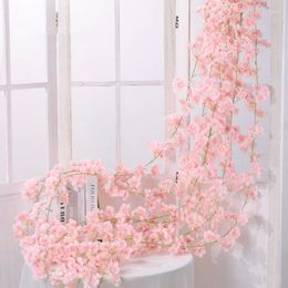 Decorative Flowers 1PC 135 Flower Heads Silk Artificial Cherry Blossom Rose Vine Wall Hanging Decoration Rattan Dake Plant Leaf Garland Room