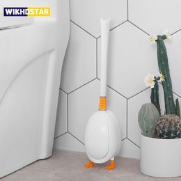 Toilet Brushes Holders WIKHOSTAR Silicone Bathroom Toilet Brush Wall Mounted Brush Flexible Deep Clean To Corner Cleaning Brush Cute Duck Toilet Brush 230921