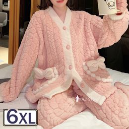 Womens Sleepwear Pyjamas Set Winter Warm Night Outfit Flannel Pyjama Thick Nightwear Long Sleeve Plus Size M6XL Pijama Sets 230921