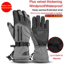 Ski Gloves ROCKBROS Motorcycle Waterproof Fleece Thermal Snowboard Snowmobile Men Women Winter Snow Bike 230920