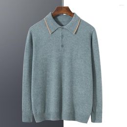 Men's Sweaters RONGYI Pure Cashmere Sweater Men POLO Neck Colour Matching Pullover Shirt Autumn Loose Casual Tops Youth High-End Jacket