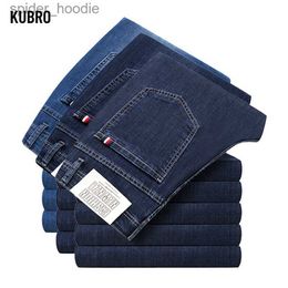 Men's Jeans KUBRO 2023 Chic Cotton Jeans Classic Business Zipper Fly Slim Denim Pants Men's Pants Plus Size 42 44 46 48 50 Blue Clothing L230921