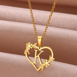 Stainless Steel A-Z Letters Name Heart Shape Pendant Necklace 18K Real Gold Plated Classic Jewelry