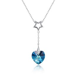 Menrose Genuine S925 sterling silver heart crystal pendant necklace Sapphire Blue and Gold 2 Colours Fashion Trends Jewellery Gift fo313N