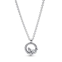 Sparkling Herbarium Circle & Cluster Pendant Necklace Authentic 925 Sterling Silver With Clear Cubic Zirconia DIY Fine Jewellery Necklace 392620C01-45