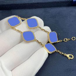 11 Colours Fashion Classic 4 Four Leaf Clover Charm Bracelets Bangle Chain 18K Gold Agate Shell Mother-of-Pearl for Women&Girl Wedd270F