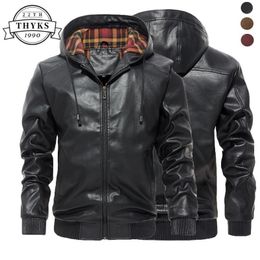 Mens Leather Faux Motorcycle Hoodies Jacket Vintage Solid Casual Waterproof Windproof PU Jackets Fashion Loose Plaid Liner Male Coats 230921