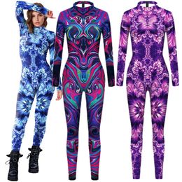 Catsuit Costumes Abstract Geometry Robot Punk Gothic Jumpsuit Catsuit Sexy Women Cosplay Costumes Zentai Halloween Bodysuit