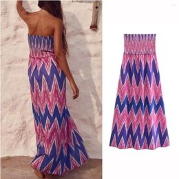 Casual Dresses Plunging Neckline Bustier Waist Printed Long Dress Loose Fit Striped Blocking Vestidos Sexy Comfort Street Hipster Robe
