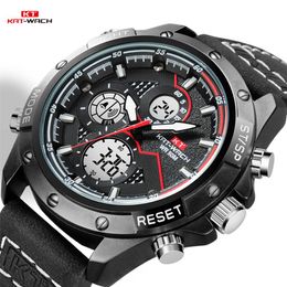 KT Watches Men Wrist Watch Quartz Sport Leather Gifts Luxury Waterproof Chronograph Analog Digital Mans Watch Black KT1805240j