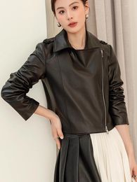 Women's Leather Genuine Coat Spring Autumn 2023 Trend High-end Soft Real Sheepskin Slim Zipper Cropped Motorcycle Jackets