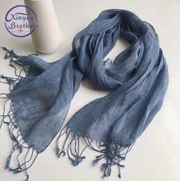 Scarves 100 Linen Solid Color Mens' Scaves Summer Spring Japanese Style Air Conditional Shawls Large Size Wraps With Tassels 45x200cm 230921