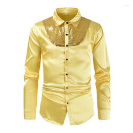 Men's Dress Shirts 2023 Autumn Fashion Contrast Colour Sequins Disco Shirt Performance Long Sleeve For Men