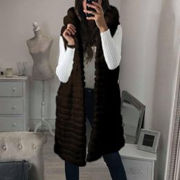 Women's Vests Faux-Fur Sleeveless Hooded Vest Jacket Ladies Autumn And Winter Warmer Outwear For Women Solid Color Long Waistcoat