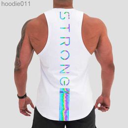 Men's Tracksuits Luminous Gyms Clothing Mens Bodybuilding reflective Tank Top Cotton Sleeveless Vest Sweatshirt Fitness Workout Sportswear Tops L2309