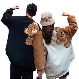 Men's Hoodies Sweatshirts Autumn Harajuku Men Round Neck Sweatshirt Flocking Cartoon Bear Fleece Long Sleeves Hoodies Unisex Couple Matching Outwear 230920