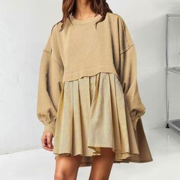 Casual Dresses Ladies Dress Chic Pleated Ruffle Swing Colorful Patchwork Loose Fit Above Knee Length For Fall Spring Women