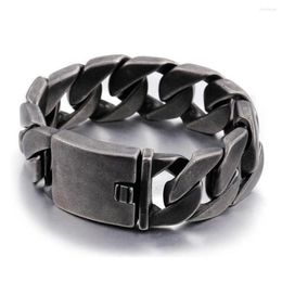 Link Bracelets 24mm Heavy Retro Matte Black Curb Cuban Chain For Men Women Hiphop Stainless Steel Brushed Fashion Bangle Jewellery