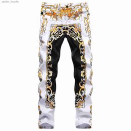 Men's Jeans Mens slimming stretch denim pants high quality trendy print jeans party hip-hop casual jeans street fashion jeans pants men; L230921