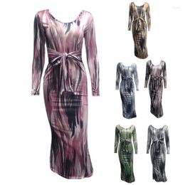 Casual Dresses Women's Cocktail Evening Party Long Sleeve Bodycon Maxi Sexy Printed Fitted Dress Streetwear