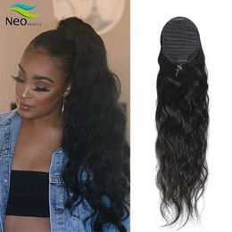 Lace Body Wave Long Wavy Wrap Around Clip In tail Hair Brazilian Human Natural Colour Heat Resistant Tail 230920