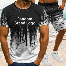 Men's Tracksuits 2023 Random Brand Print T-shirt For Man Splash Ink Cotton Sports Summer Suit Fashion Beach Sportswear Loose Clothing