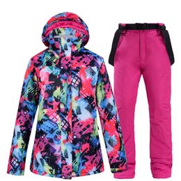 Skiing Suits Snow Suit Sets for Women Outdoor Sport Wear Snowboard Clothing Windproof Waterproof Winter Costume Ski Jackets Belt Pants 230920