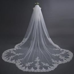 Selling Luxury Real Image Wedding Veils Three Metres Long Veils Lace Applique Crystals Cathedral Length Cheap Bridal Veil222O