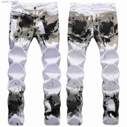 Men's Jeans Mens High Quality Prints White Jeans Slim-fit Stretch Denim Pants Camouflage Casual Jeans Street Fashion Jeans Pants; L230921