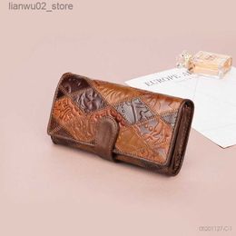 Money Clips 2022 New Women's wallet retro women's leather wallets Long Cover Wallets Card Holder Phone Bag Embossed Floral Ladies Purses Q230921