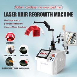 Free shipping portable Laser Anti Hair Loss Machine Hair Regrowth Growth Equipment Led with High Frequency 650nm Lasers Scalp Treatment Detection for hair salon