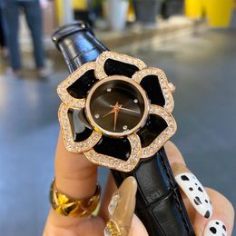 Camellia dial luxury ladies quartz watch diamond three-hand fashion belt girl watch319j