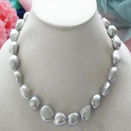 Genuine Natural 9-10mm Silver Grey Baroque Freshwater Pearl Necklace 18 277U