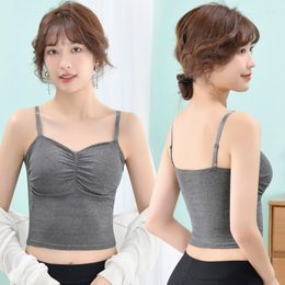 Camisoles & Tanks Fashion Mid-length Cotton Vest Sports Fitness Yoga Bralette Outside Wearing Camisole Girls Cute Soft No Rims Bra Underwear