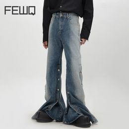Mens Jeans FEWQ Metal Button Design Wide Leg Loose Floor Slam Pants Split Hem Male Trousers Korean Fashion 24X1484 230920