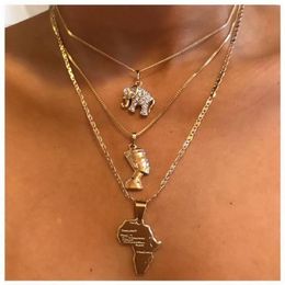 Vintage Fashion Lucky Crystal Elephant Pharaoh Lettering Necklaces For Women Female India Map Necklace Jewellery Gift Pendant244q