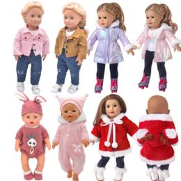 Doll Bodies Parts Clothes for doll fit 45 cm American accessories Fashion Denim short en coat jacket dress Girl s gift 230920