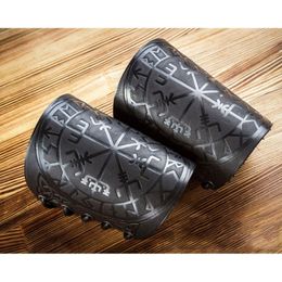 Five Fingers Gloves 1 Pair Nordic Viking Vegvisir Embossed Arm Bracers Medieval PU Leather Guards Cosplay Jewelry 230921