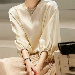 Women's Blouses Satin Elegant Fashion Sweet Bat Sleeve Simple Women Spring Summer Casual Solid Shirts Office Ladies Loose Tops Clothing