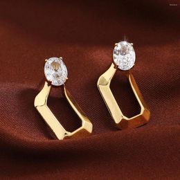 Stud Earrings Fashion Hollow Out Square Geometry Zircon Inlaid Gold Color Metal Punk Jewelry Gifts For Women