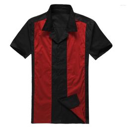 Men's Casual Shirts Plus Size 50s Male Clothing Short Sleeve Patchwork Rockabilly Style Cotton Blouse Mens Bowling Dress