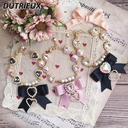 Link Bracelets Beads Accessories Forwomen Japanese Style Sweet Cute Lady Girl Love Heart Bow Tie Rhinestone Beaded Bracelet