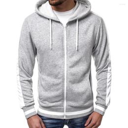 Men's Hoodies Hooded Drawstring Coat Contrast Color Splicing Stripe Hoodie Stylish Slim Fit Fleece Lining Sweatshirt Outwear
