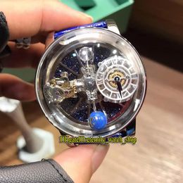 Static version EPIC X CHRONO CR7 Astronomical Tourbillon Skeleton Aventurine Dial Swiss Quartz Mens Watch Silvery Case Blue Strap 314g