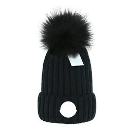 hat Winter beanie Knitted Woollen Hat Women Warm faux fur pom Beanies Hats Fashion Versatile Christmas present fitted Letter outdoors ski leisure time hats