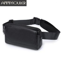 Waist Bags Annmouler Women Bag Black Pu Leather Fanny Pack Double Pocket for Small Phone Girls Purse 230920